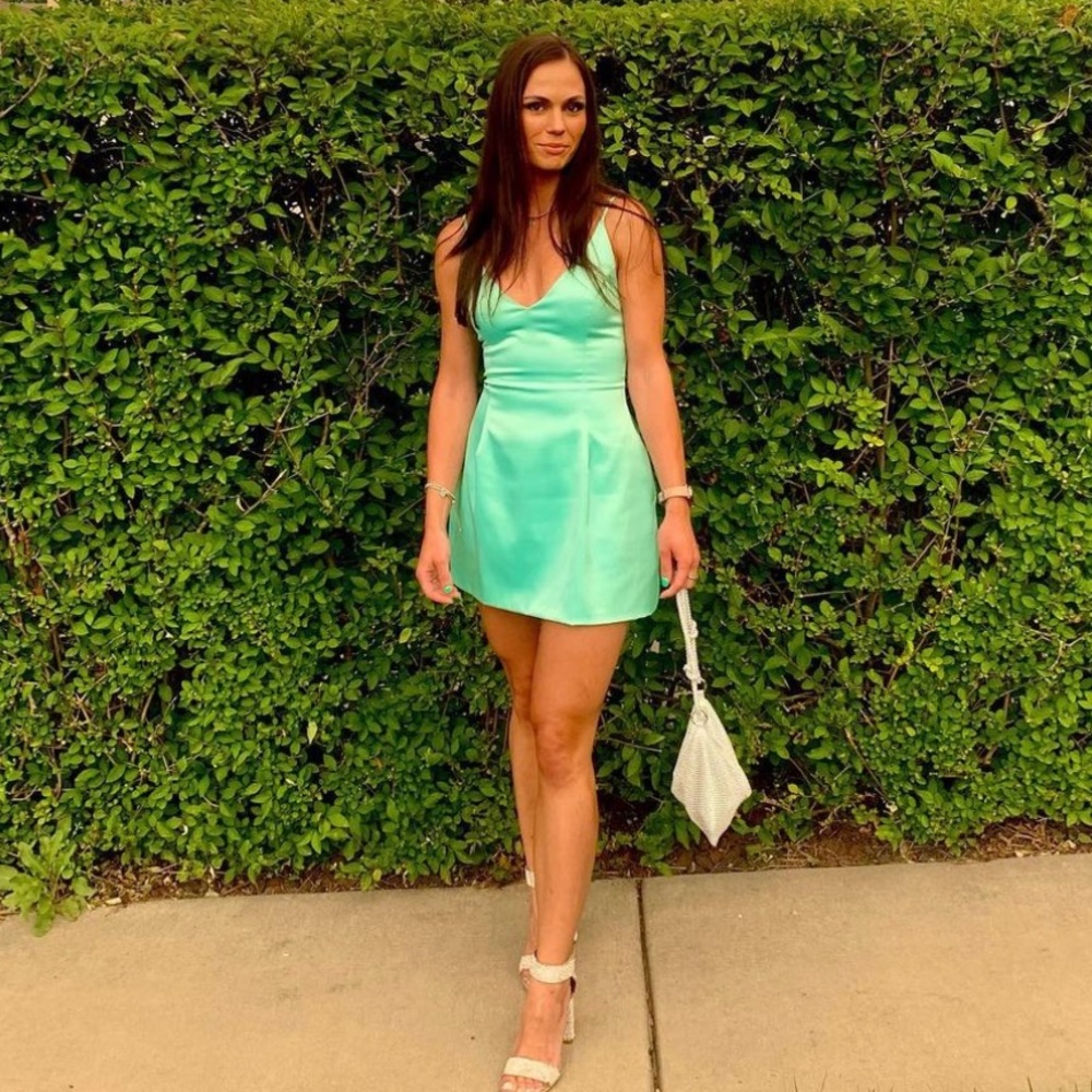 Akira babydoll satin teal dress size small.